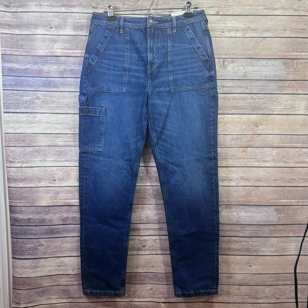 NWT American Eagle Mom Jeans Blue Dark Wash Cargo Straight Leg High Rise Size 10